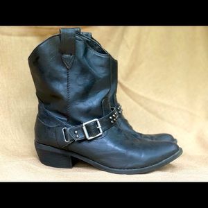 Black Studded Low Cowboy Booties
